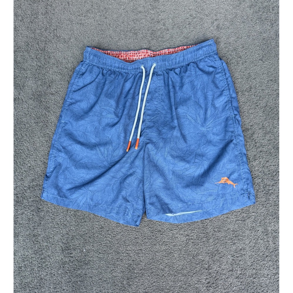 Tommy Bahama Mens Blue Palm Leaf Recycled Swim Trunks Small 6in Inseam
